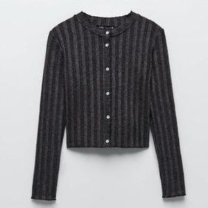Zara grey cropped ribbed crewneck cardigan